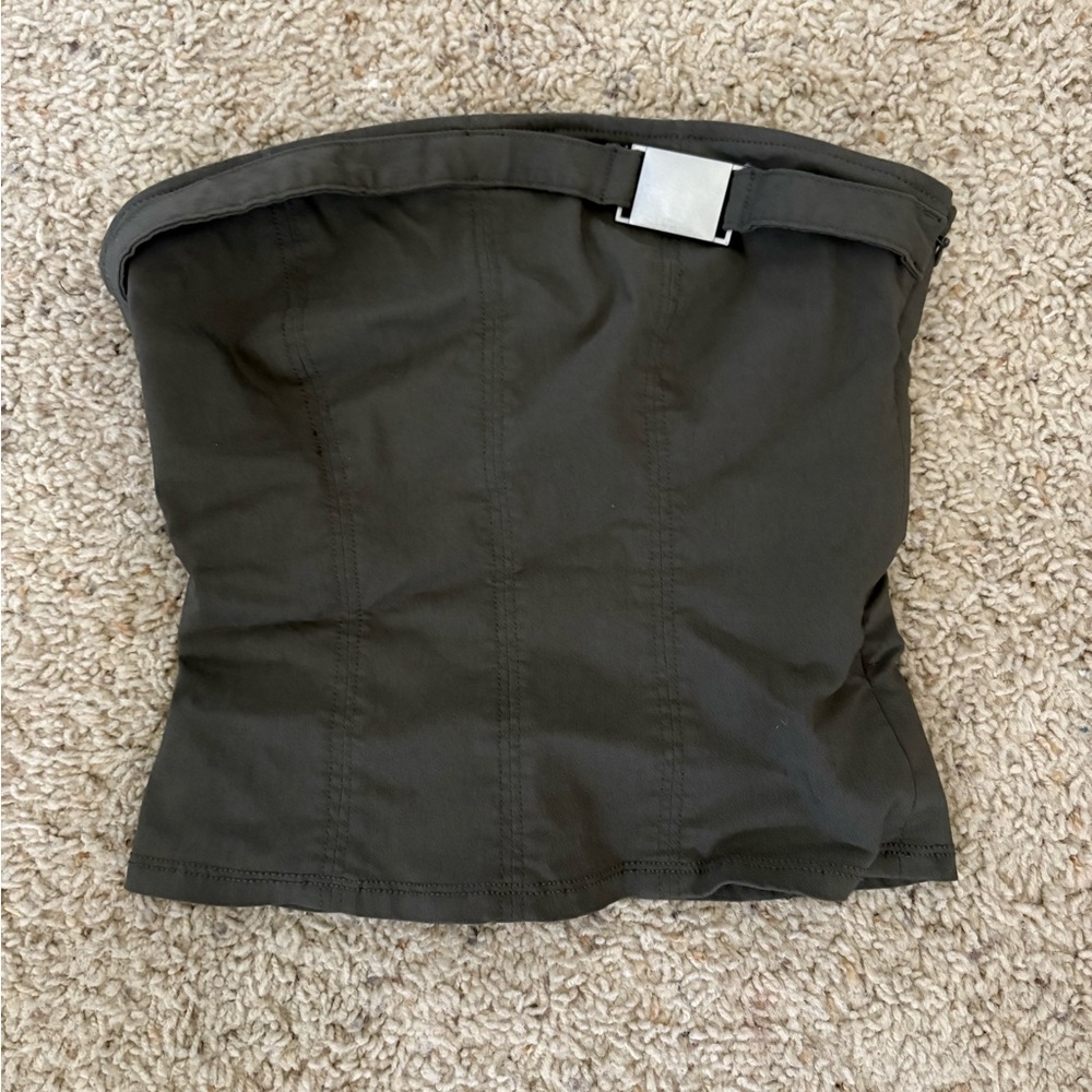 Silence + Noise Olive Strapless Top